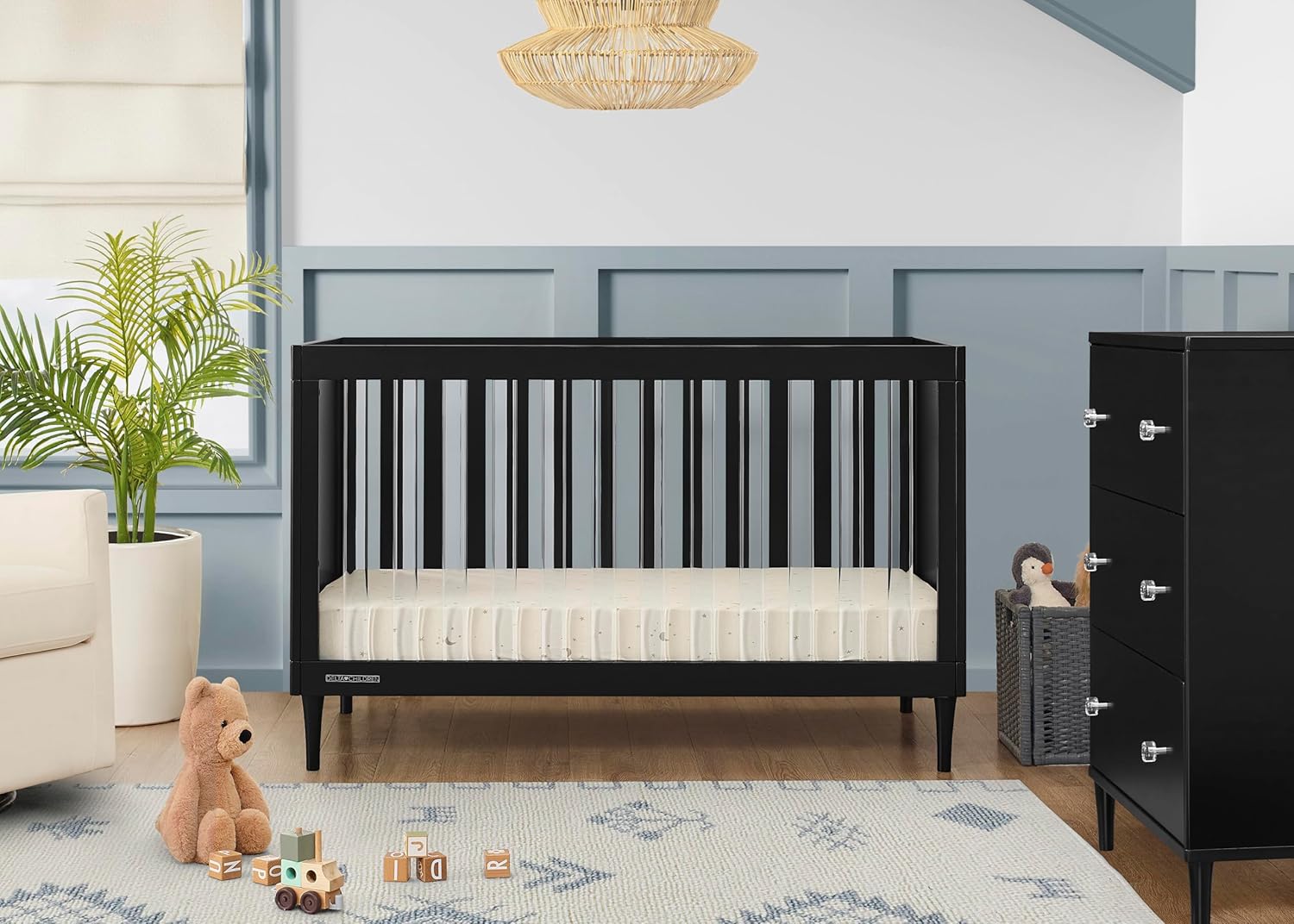 Delta Children Bowie 4-in-1 Convertible Acrylic Crib - Greenguard Gold Certified, Black Ebony