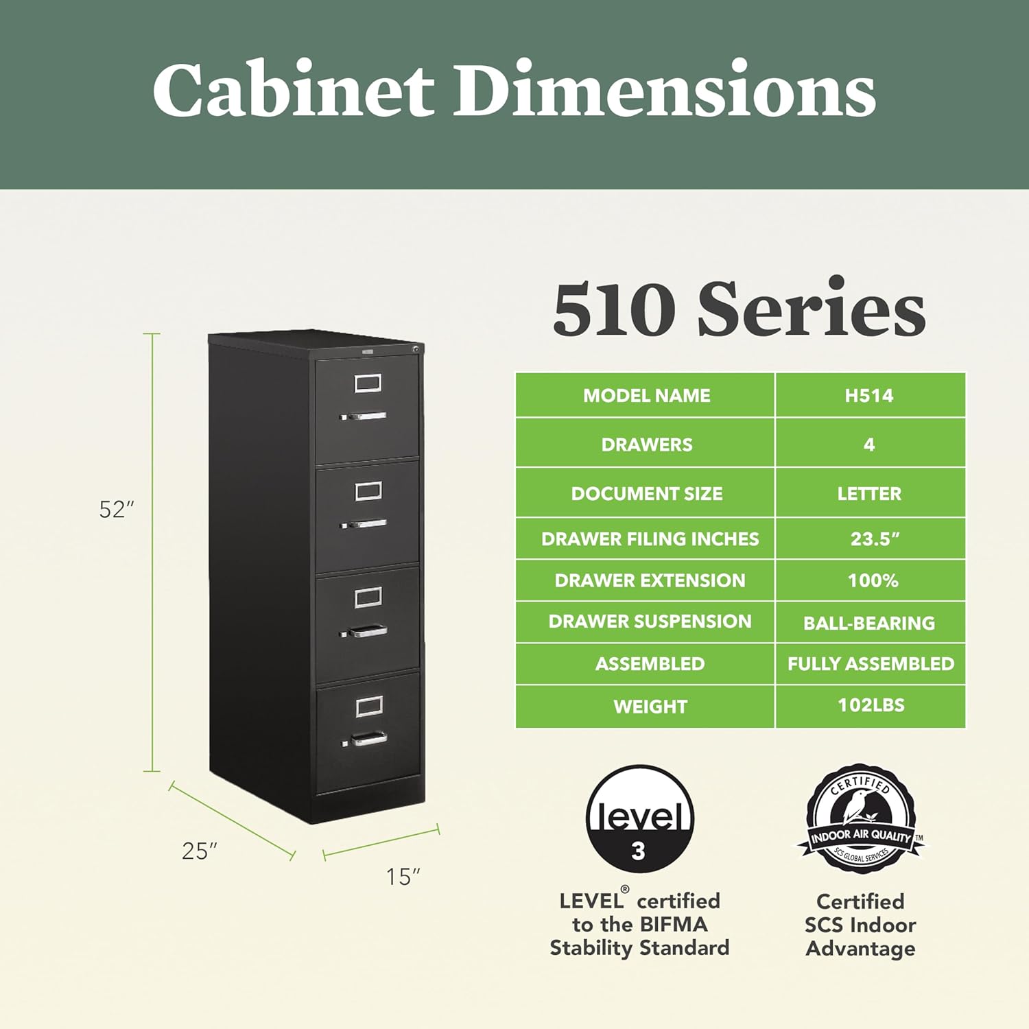 HON 4 Drawer Vertical File Cabinet with Lock, Metal Filing Cabinets with 4-Drawers for Hanging Files and Letter Files, 25