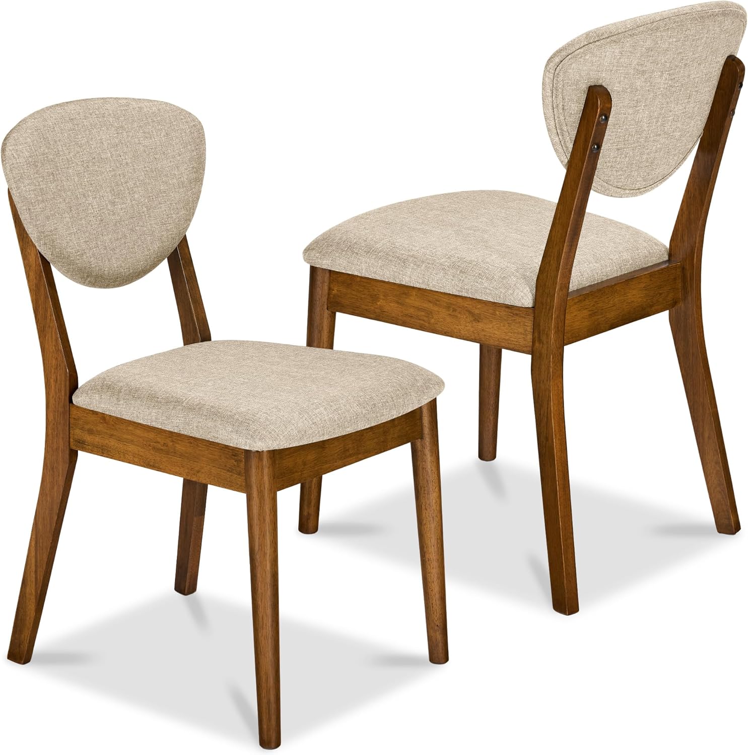 Best Choice Products Dining Chairs Set of 2, Mid-Century Modern Upholstered Wood, Armless w/Seat Cushion, Padded Backrest - Walnut/Oatmeal