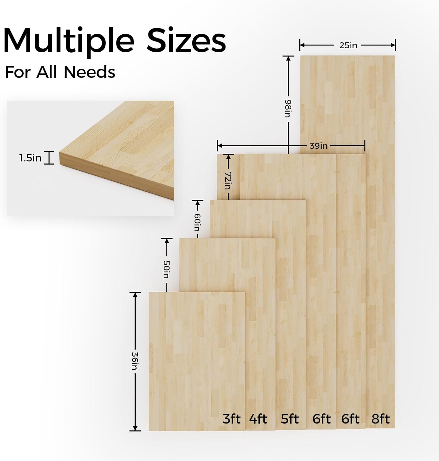 Butcher Block Countertop Table Top - Unfinished Solid Wood Countertop 1.5in Thick Unfinished Surface for DIY Washer Dryer Cutting Board Kitchen - 4ft L x 25