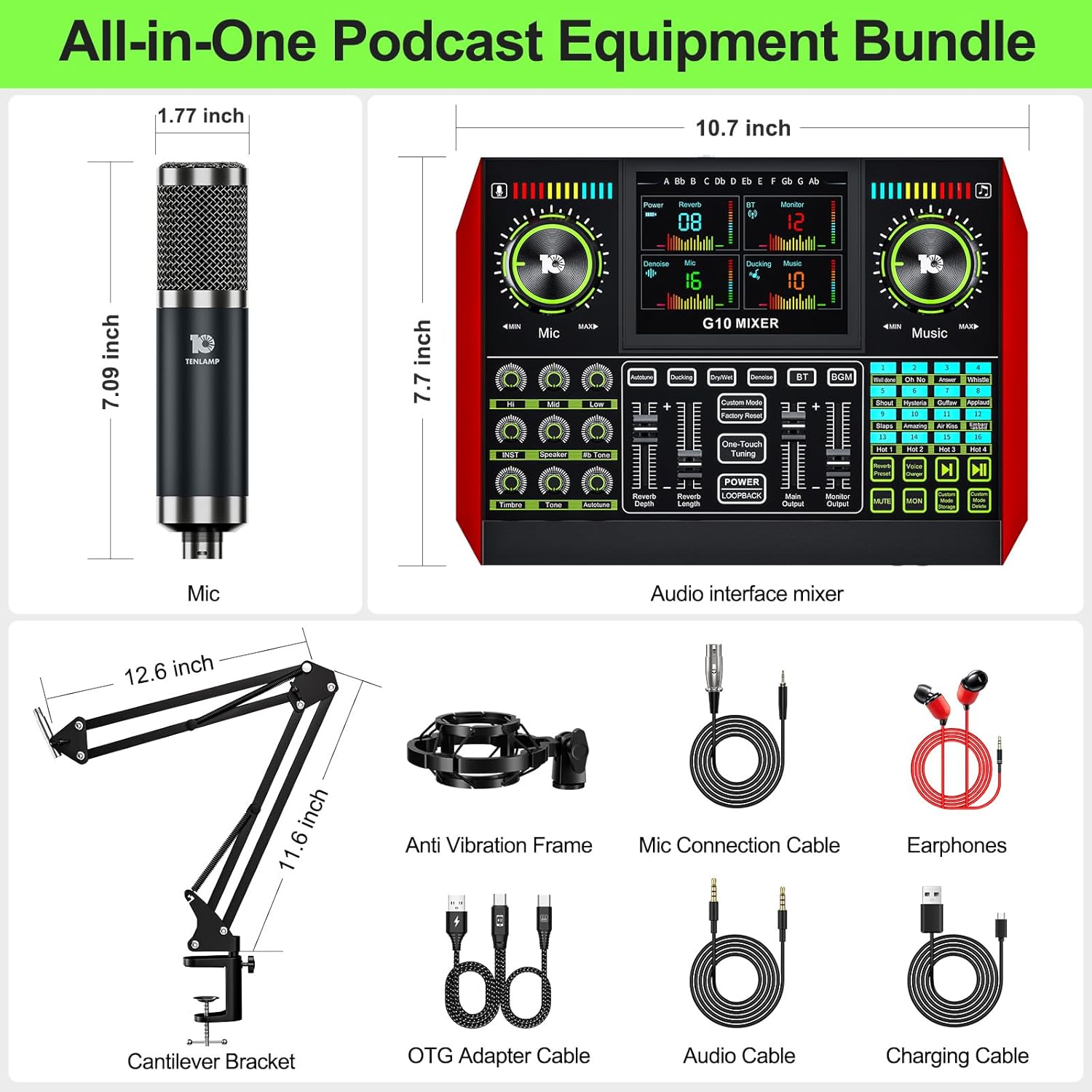 Podcast Equipment Bundle with 3.5mm Condenser Microphone for Pc/Phone Live Streaming Singing Gaming, Podcast Microphone Bundle with Live Sound Board Audio Mixer,Noise Reduction,DJ Sets