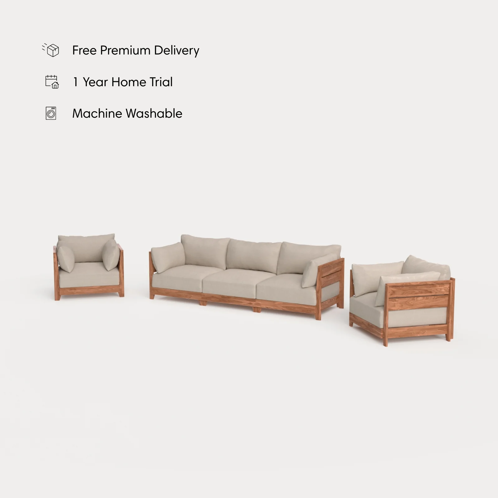 Dwell™ Modular Teak Outdoor Sofa + Armchair Set | Classic Canvas in Sand