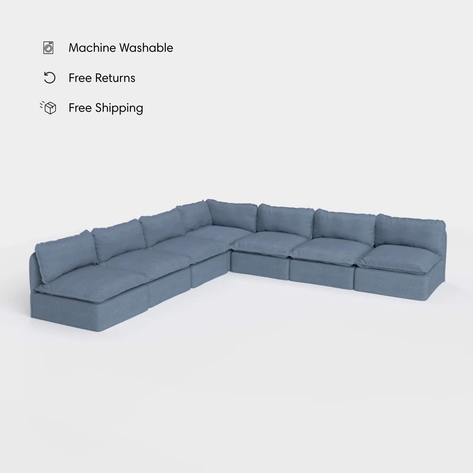 Modular Outdoor Washable 7-Seater Open-Ends Corner Sectional | Classic Canvas in Ocean