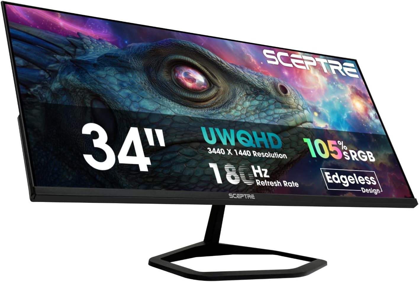 New! Sceptre 34-inch Prime Gaming Monitor 3440 x 1440 up to 180Hz DisplayPort HDMI Build-in Speakers, Machine Black 2027 (E345B-QU180D Series)