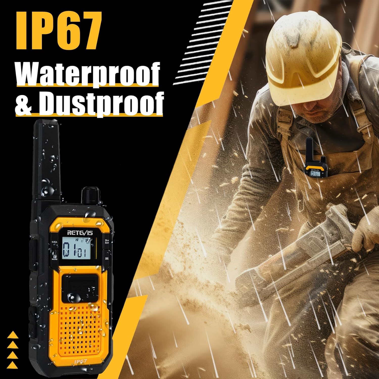 Retevis RB48 Heavy Duty Waterproof Walkie Talkies, Long Range Rechargeable Two Way Radios, Advanced Triple Proof, Vibration Reminder, for Warehousing Construction Contractor(10 Pack)