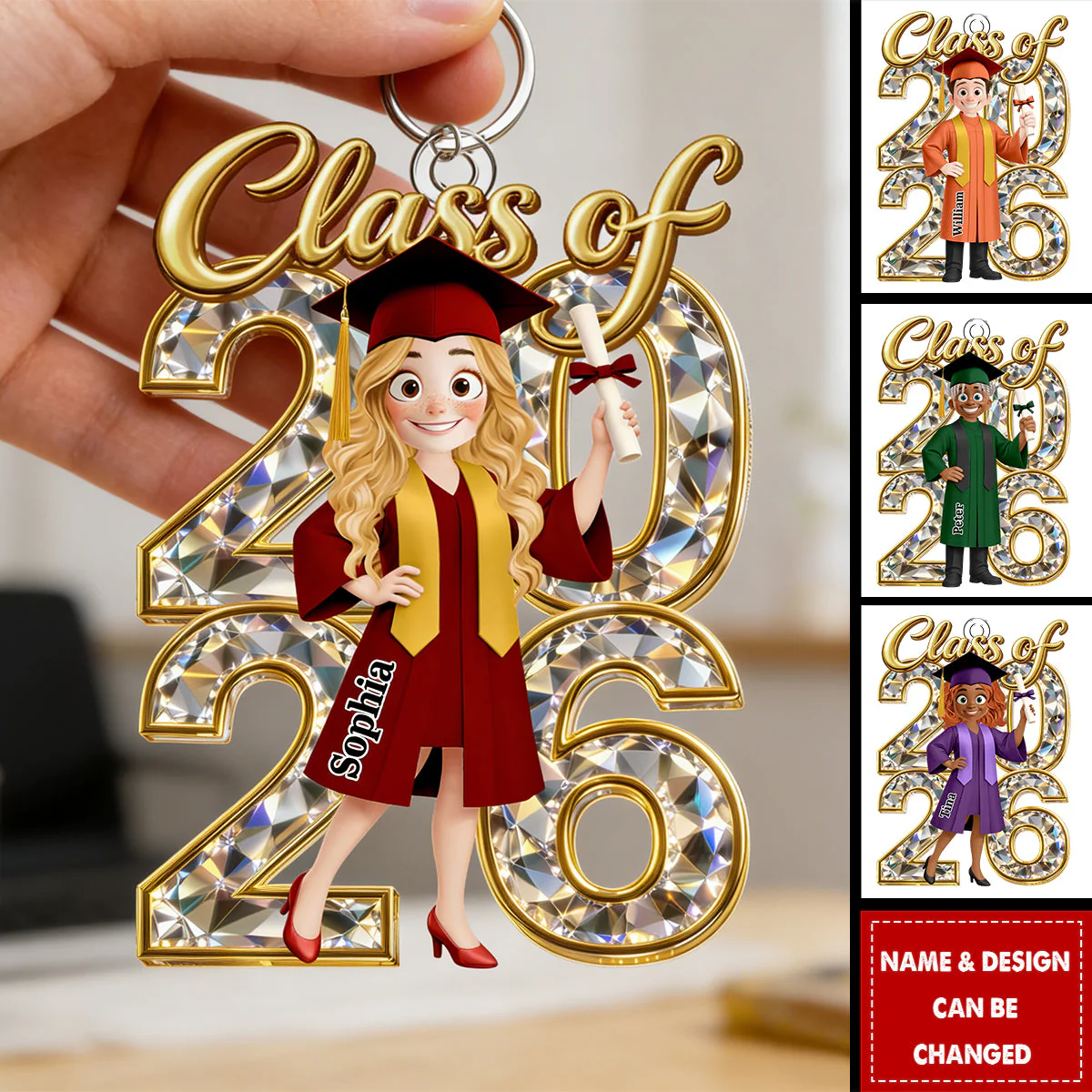 Congrats Grad Woman Man Crystal Effect - Personalized Acrylic Keychain
