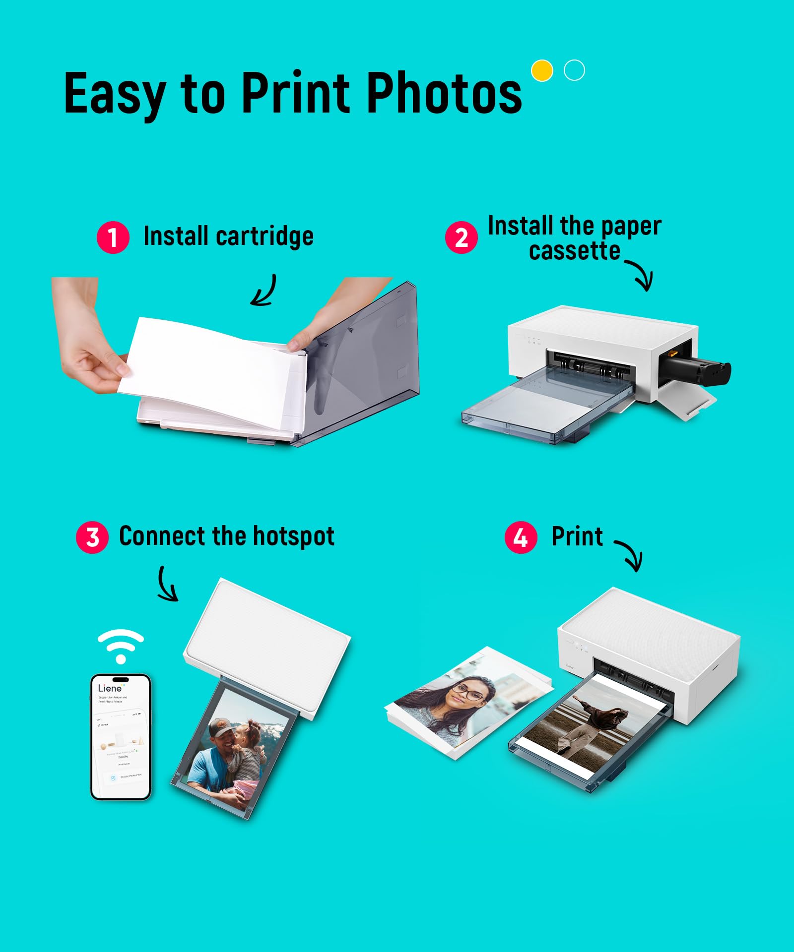 LIENE M100 4x6'' Photo Printer with 100 Sheets & Cartridges