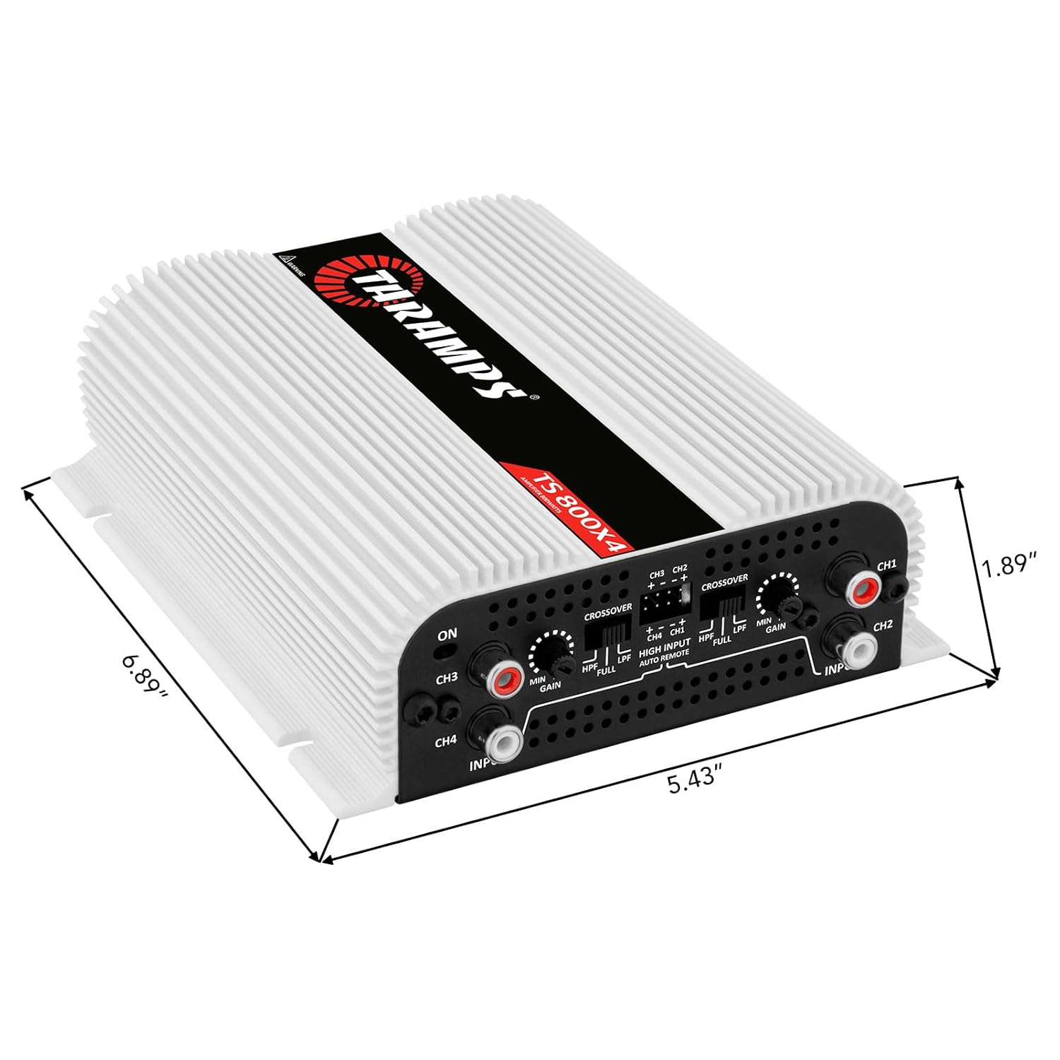 Taramps TS 800x4 1 Ohm Multichannel Stereo Amplifier 800 Watts Rms, 4 Channels, Full Range, Car Audio Amp Digital 2 Bridged Channel, Crossover High/Low Pass, with RCA and Automatic High Level Input