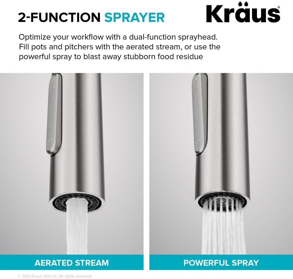 KRAUS Oletto Tall Modern Pull-Down Single Handle Kitchen Faucet in Spot Free Stainless Steel, KPF-3101SFS