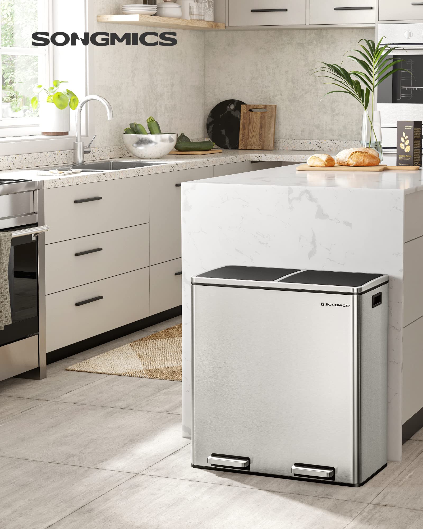 SONGMICS ULTB60NL Trash Can - 2x8 Gallon Kitchen Garbage Bin
