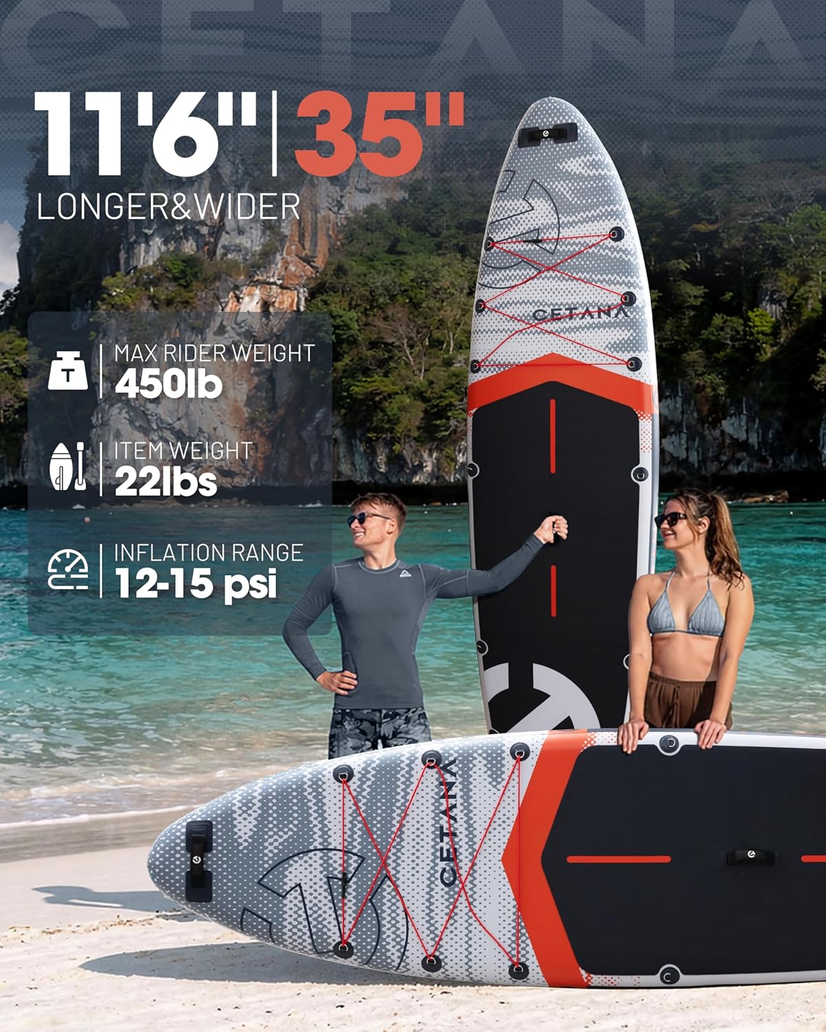CETANA Extra Wide Inflatable Paddle Board 11'6 x 35