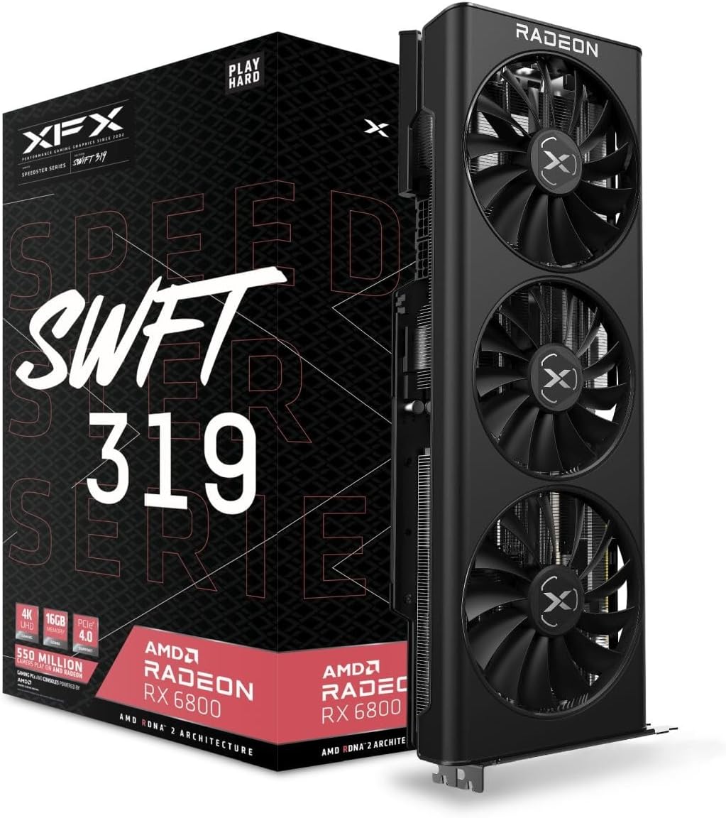 XFX Speedster SWFT319 AMD Radeon RX 6800 Gaming Graphics Card with 16GB GDDR6, AMD RDNA 2 RX-68XLAQBD9 (Renewed)