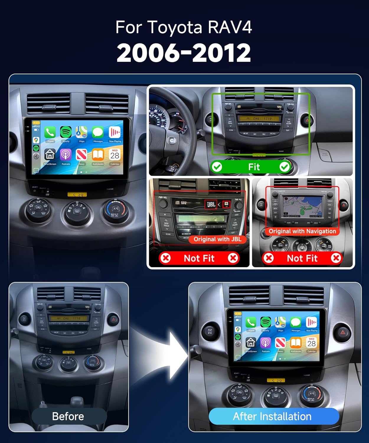 4G+128G Car Stereo for Toyota RAV4 2006-2012 with 5GWiFi/Android 15/Wireless Carplay Android Auto,9