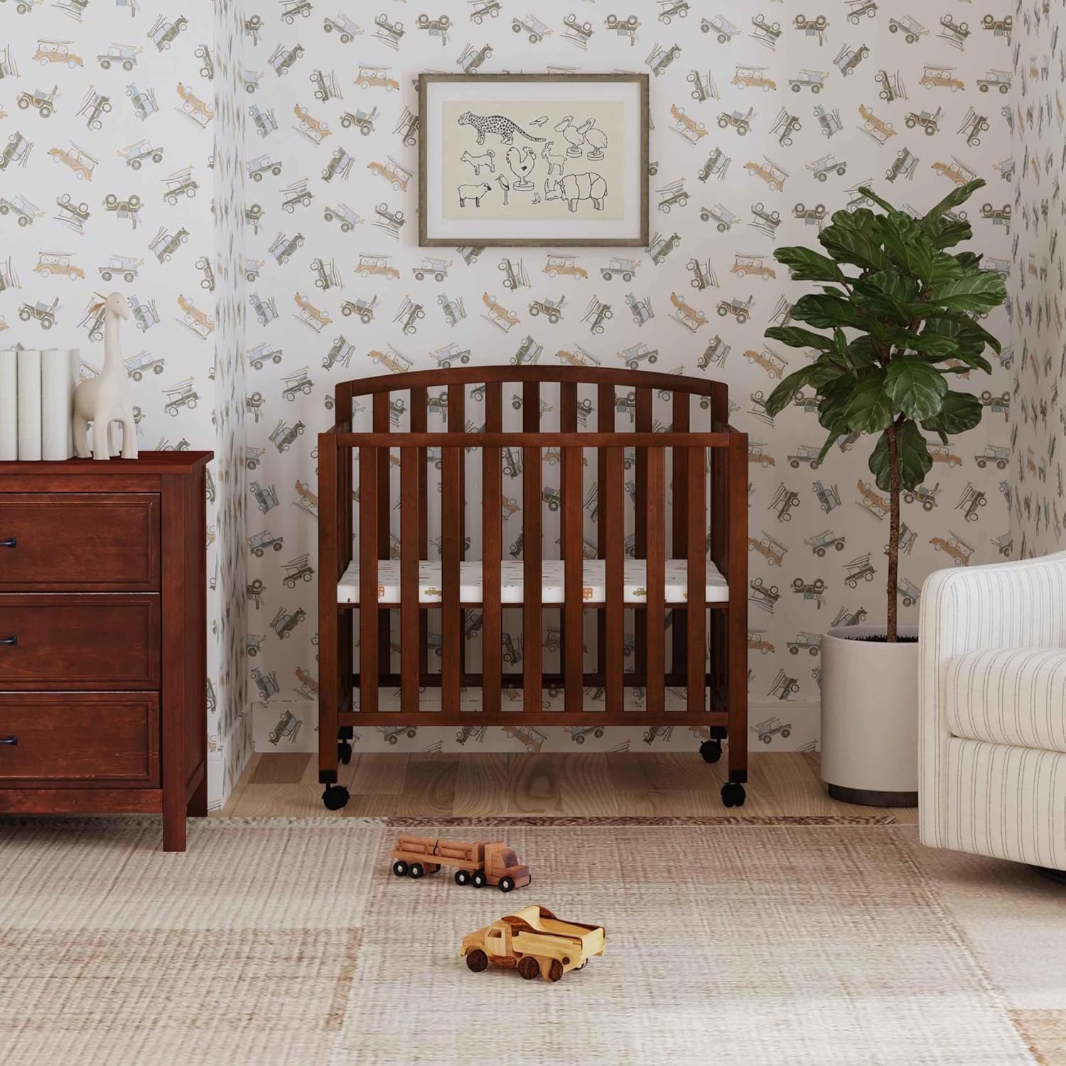 DaVinci Dylan 3-in-1 Portable Baby Crib with Wheels - Toddler Bed & Daybed Conversion - Perfect for Small Spaces & Easy to Assemble, GREENGUARD Gold Certified, 4 Adjustable Mattress Heights - Espresso
