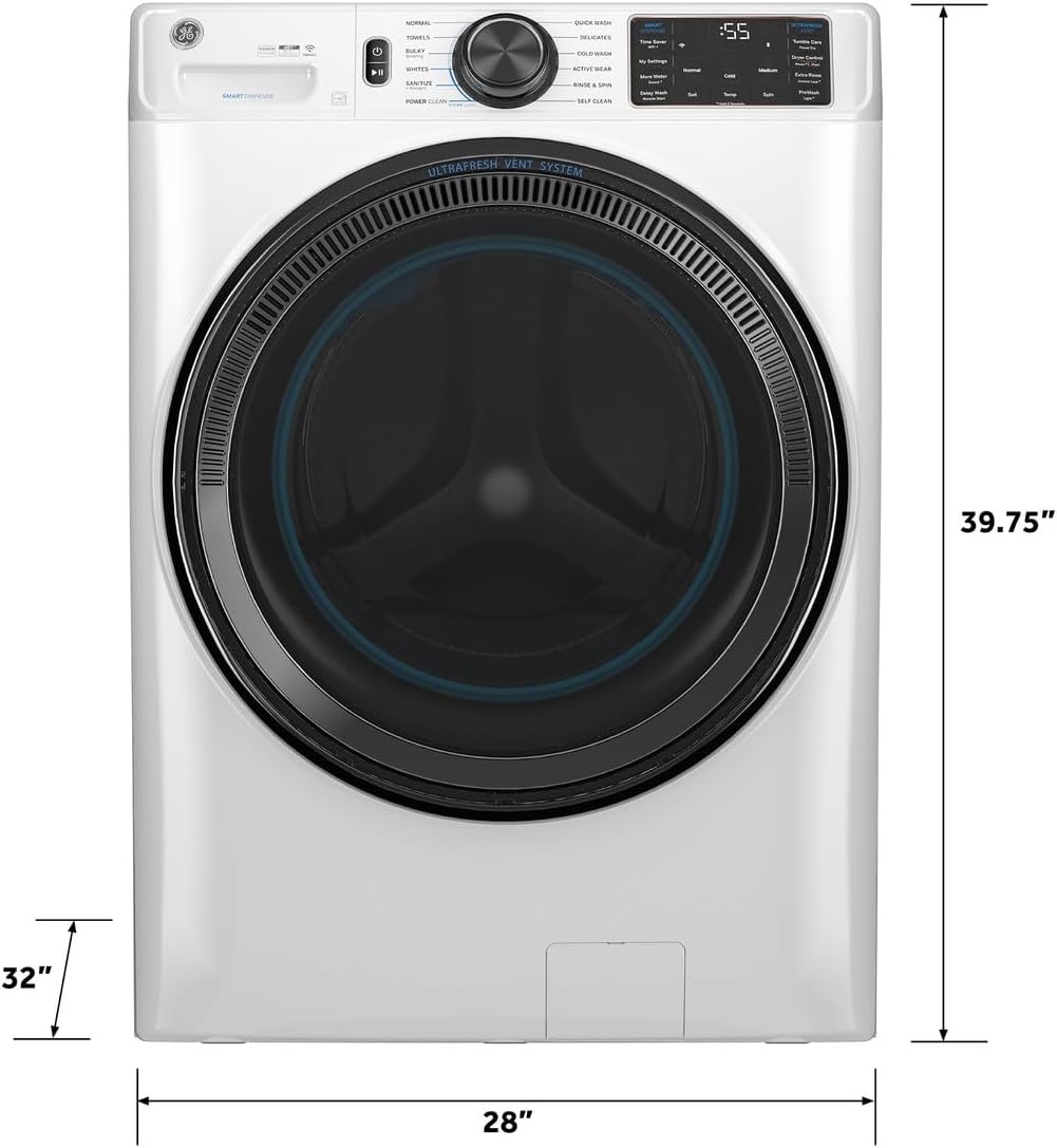 GE 5.0 cu.ft. Smart Front Load Washer in White with Steam, UltraFresh Vent System, and Microban Technology