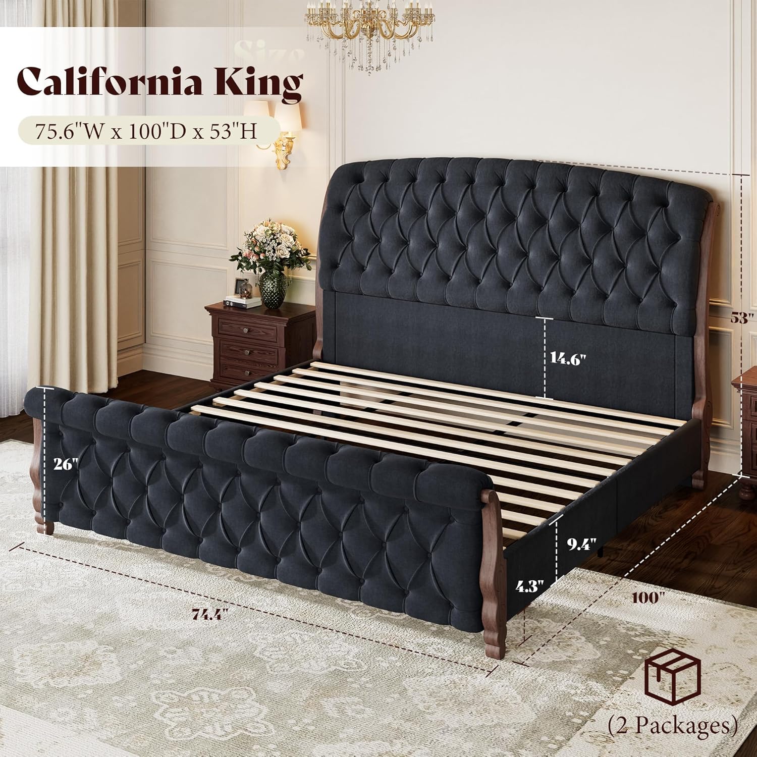 AMERLIFE Upholstered California King Bed Frame, 53