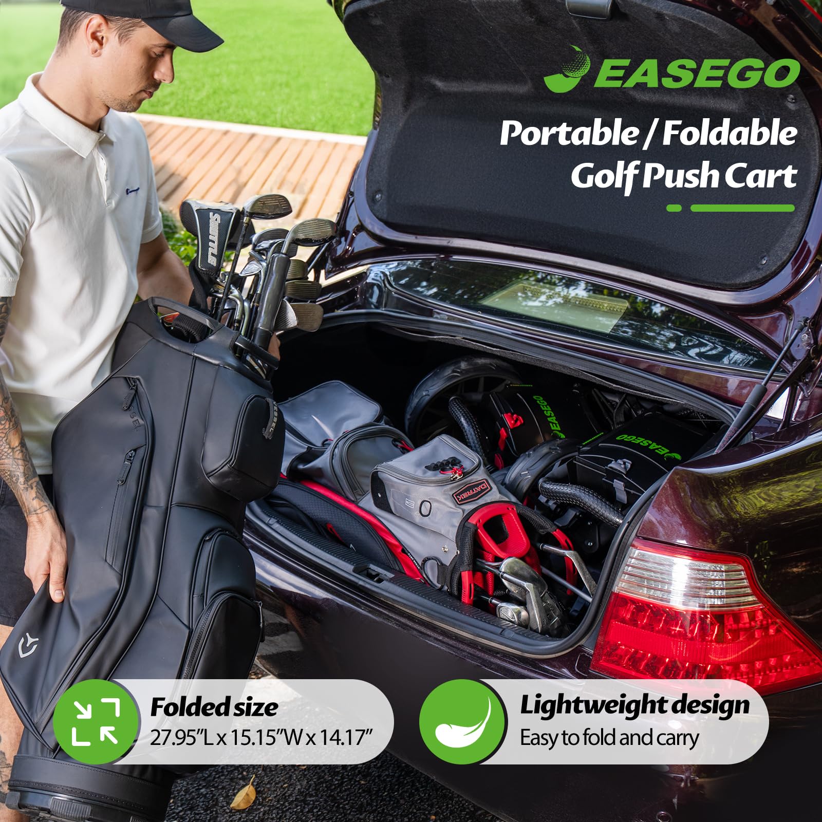 EASEGO Golf Push Cart – Foldable 3 Wheel Caddy