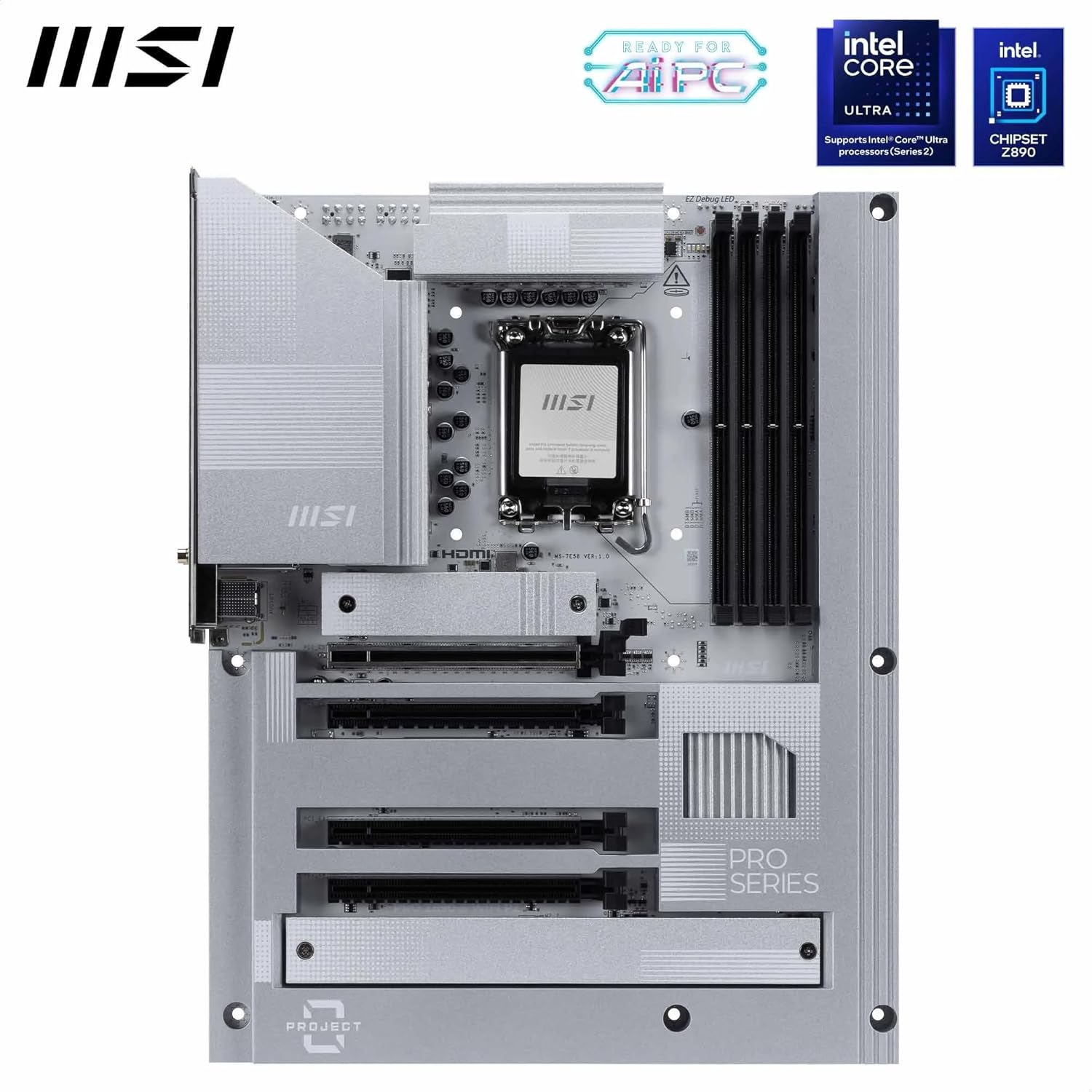 MSI PRO Z890-S WiFi PZ Motherboard, Back-Connect ATX - Supports Intel Core Ultra Processors (Series 2), LGA 1851 - DDR5 Memory Boost (8600+ MT/s OC), PCIe 5.0 x16, M.2 Gen5, Wi-Fi 7, 2.5G LAN