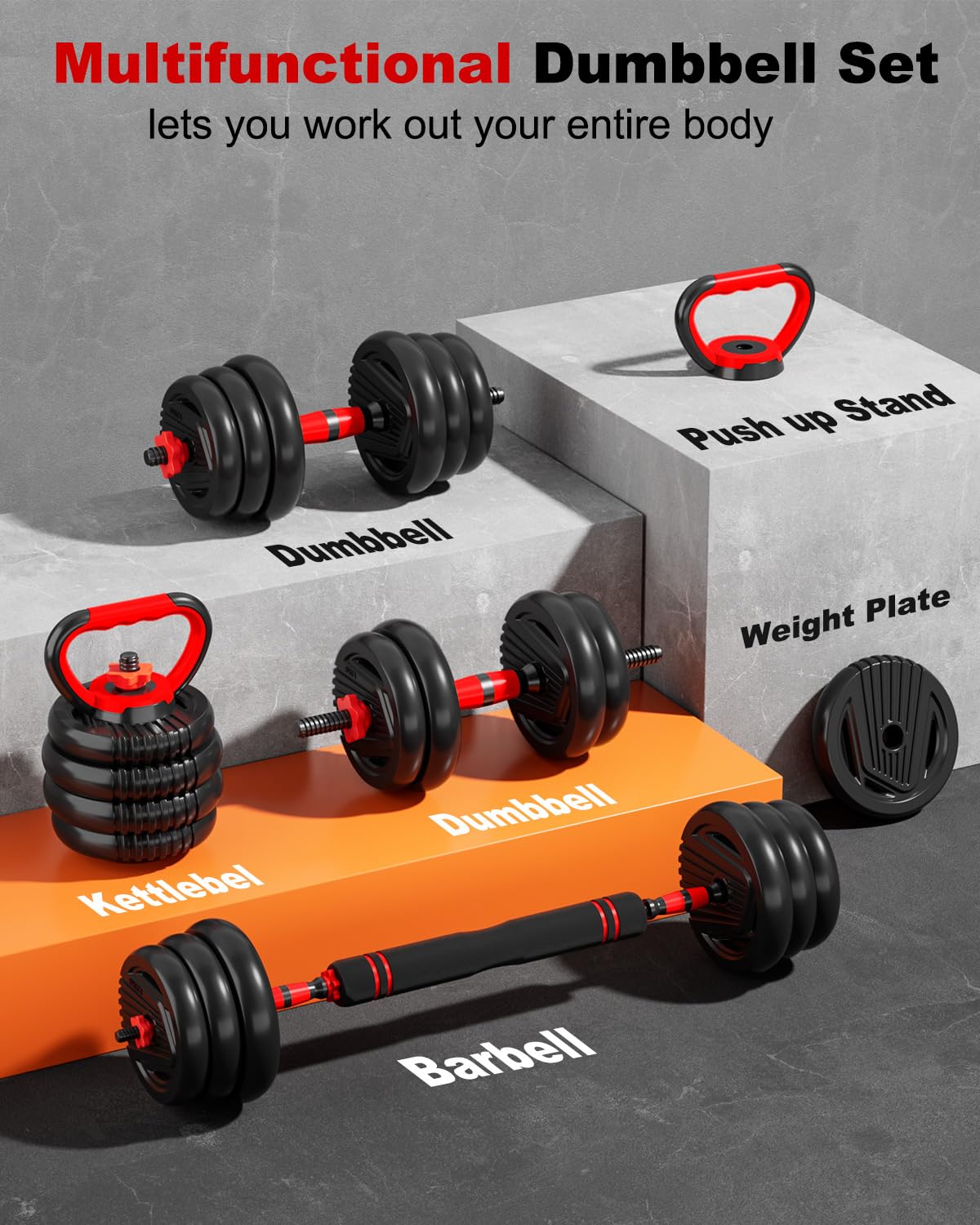 UNNMIIY Adjustable Dumbbells 20-90lbs Free Weight Set