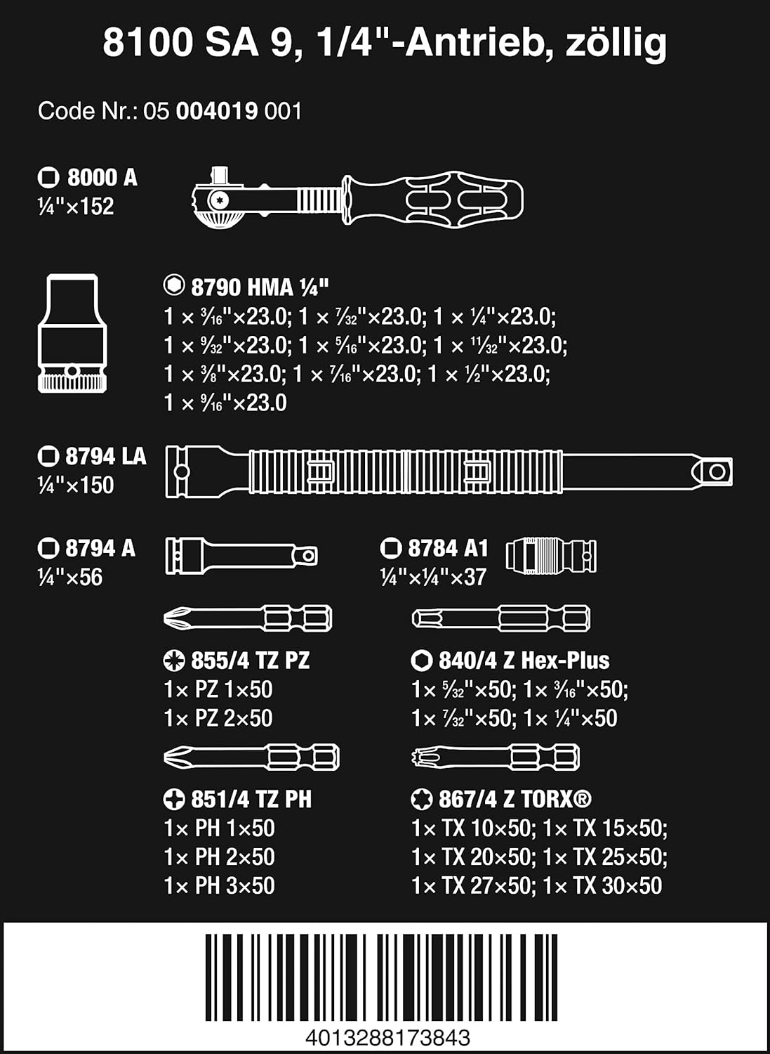 Ratchet Set, 28, 1/4 in, SAE