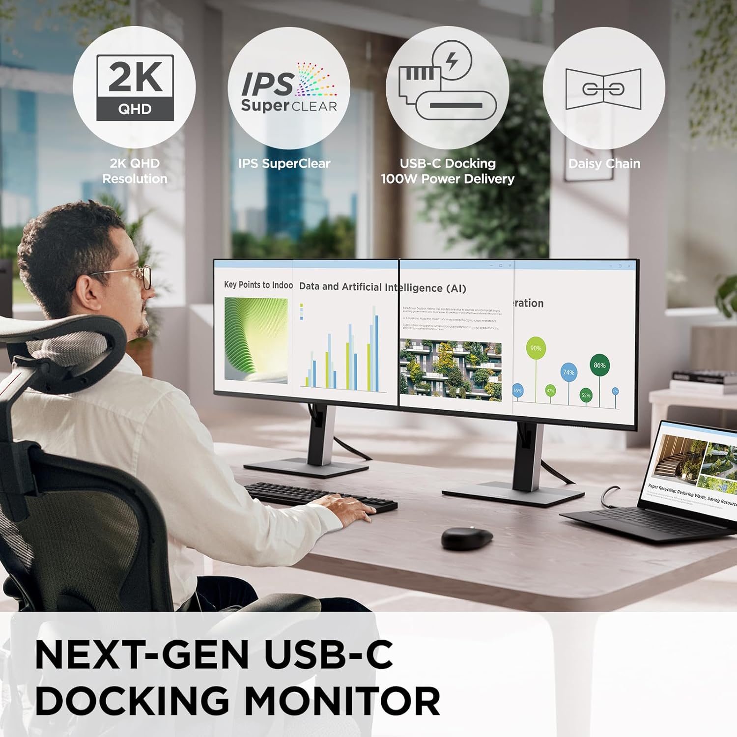 ViewSonic VG2758-2K 27 Inch 1440p Docking Monitor, IPS Display with 100W USB-C for Smooth Home and Office Productivity, Full Ergonomic Adjustability, RJ45, HDMI, 5-Port USB Hub, and DisplayPort Inputs