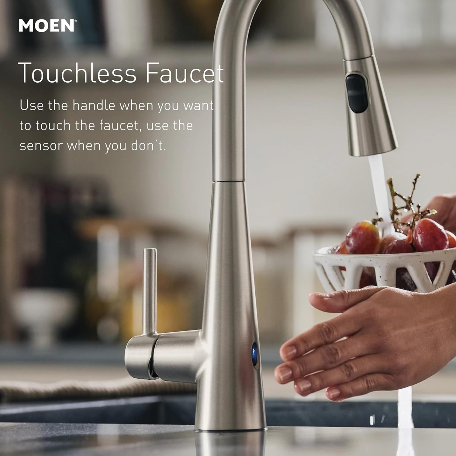 Moen Genta LX Motionsense Wave Sensor Touchless One-Handle High Arc Pulldown Modern Kitchen Faucet Featuring Power Clean, Spot Resist Stainless, 7882EWSRS