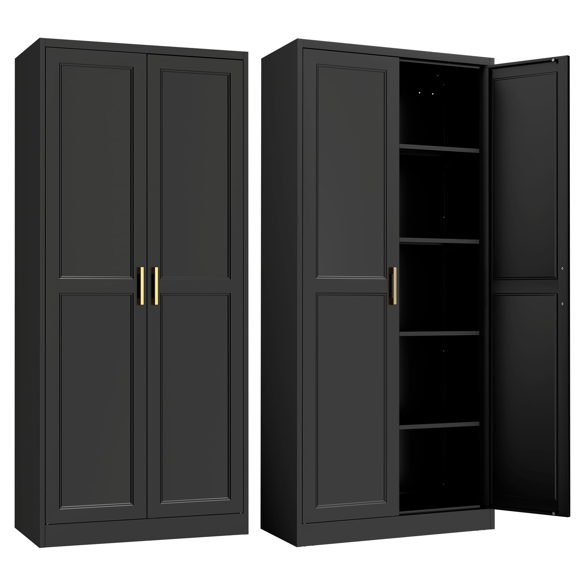 STEELOONG Black Metal Kitchen Pantry Cabinet with Adjustable Shelves