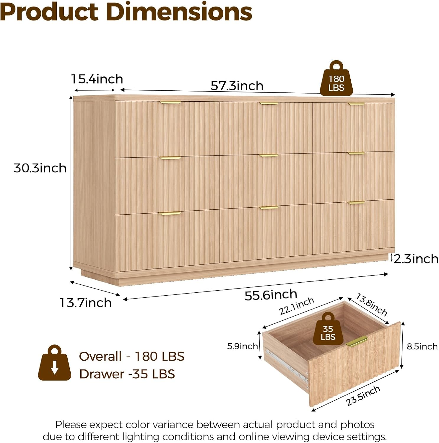 9 Drawer Dresser for Bedroom, 57.1