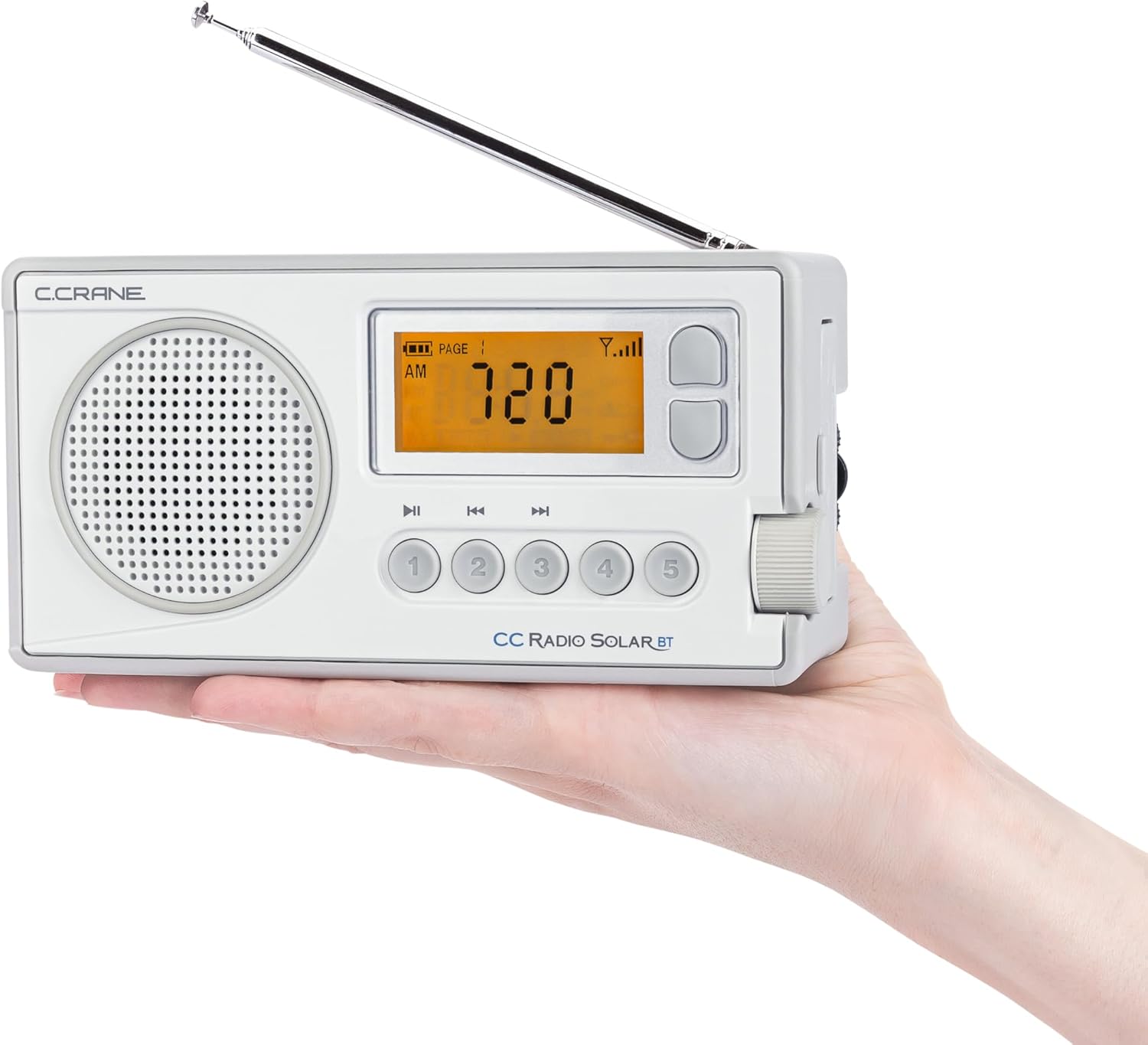 C. Crane CCRadio Solar with Bluetooth Receiving, Emergency Crank NOAA Weather AM/FM– Multi Powered Radio - Built in LED Flashlight and Cellphone Charger