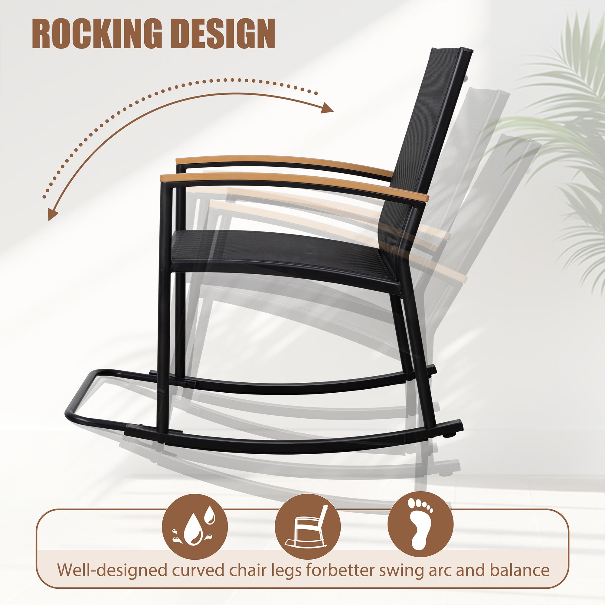 SHINTENCHI 3 Piece Outdoor Rocking Bistro Set - Black Patio Furniture