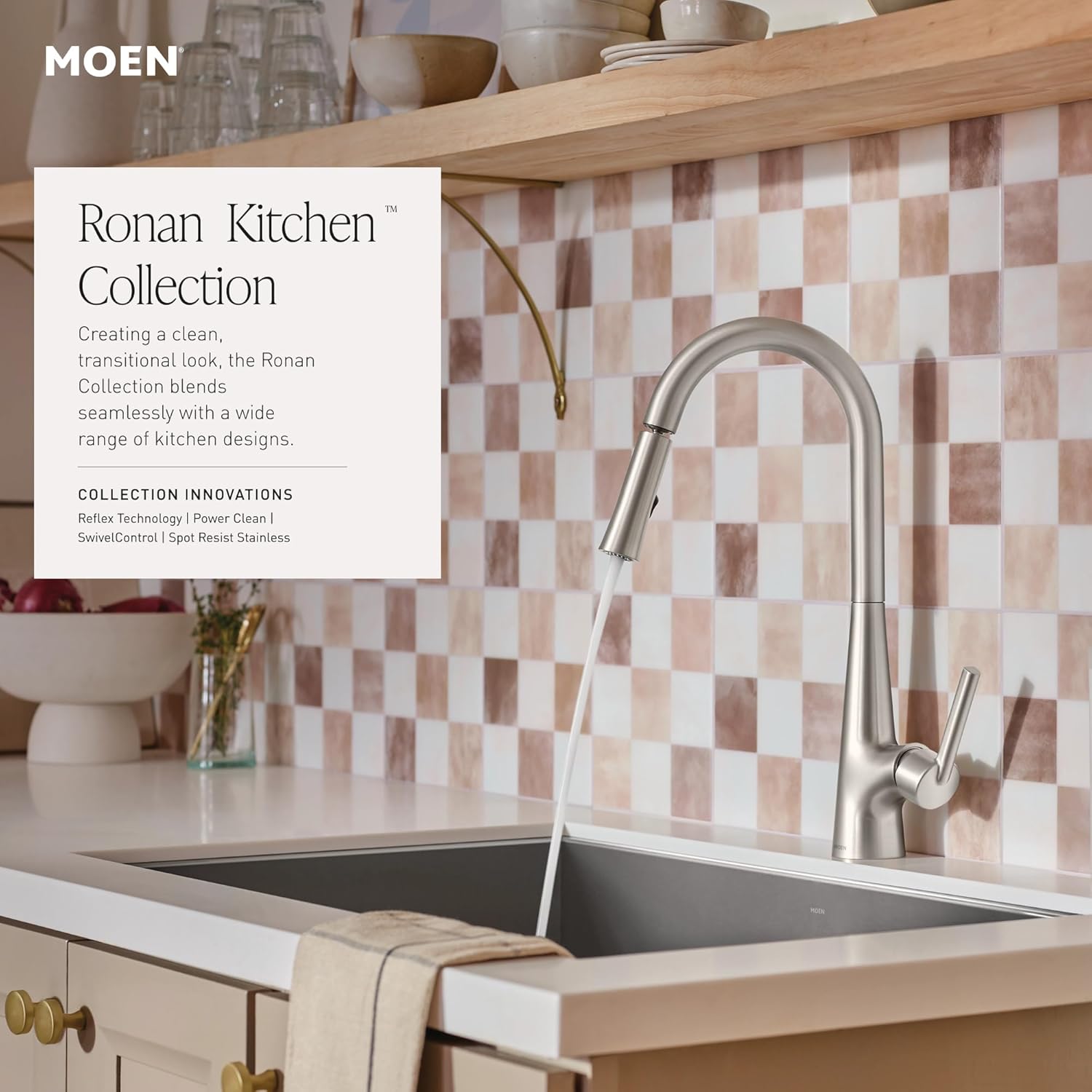 Moen Ronan Spot Resist Stainless Pulldown Kitchen Faucet with SwivelControl™ Wand and Power Clean™ Technology 87918SRS