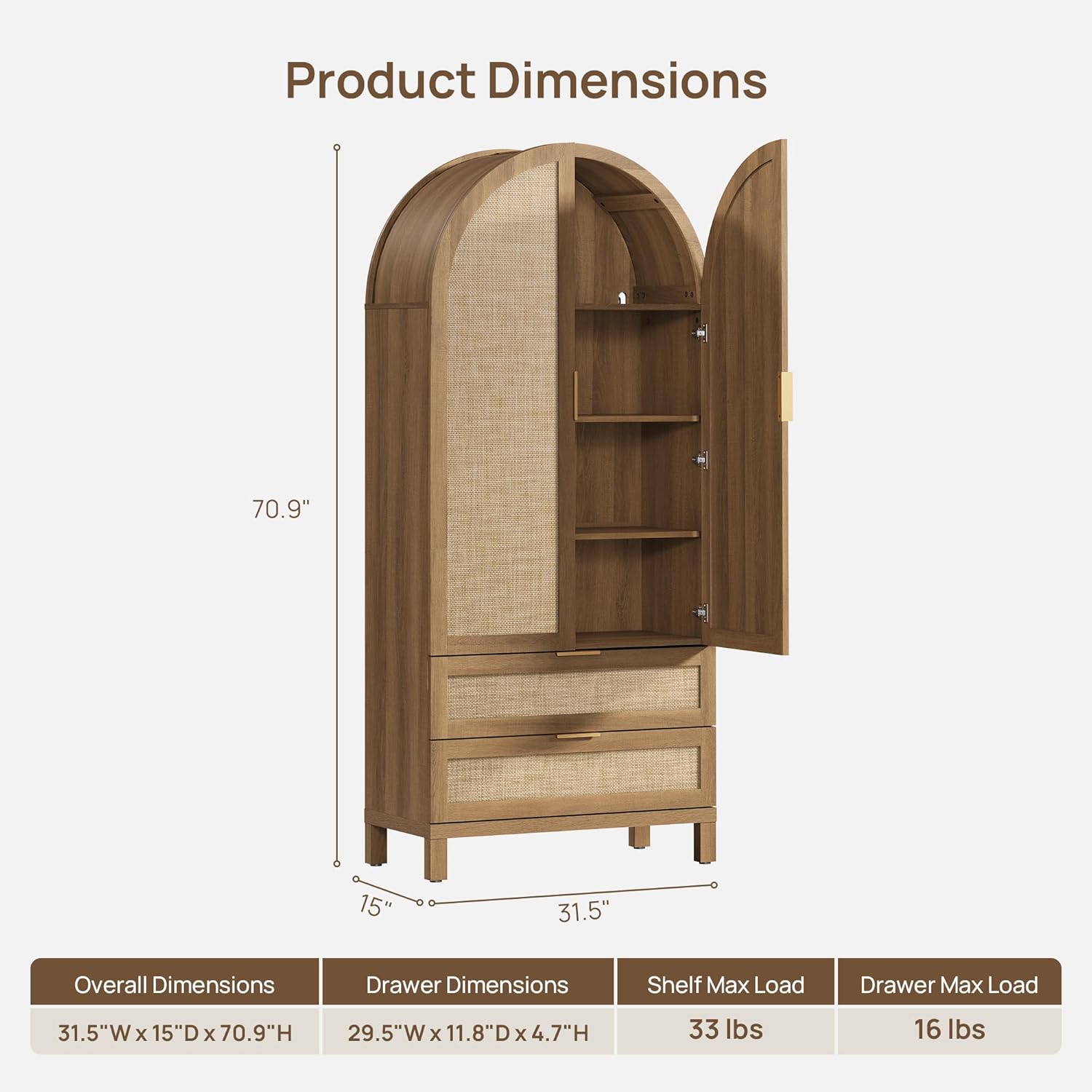 SICOTAS Arched Kitchen Pantry Cabinet, 71