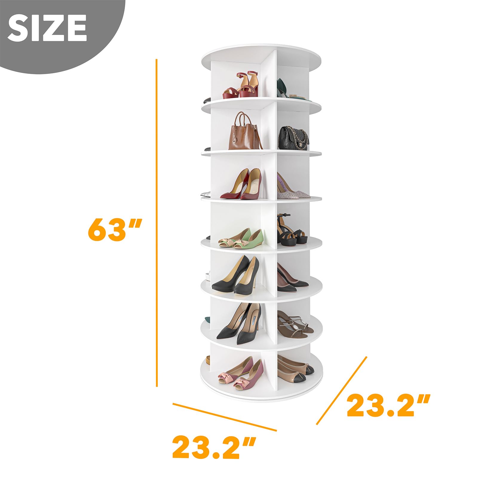 SPACEAID 7 Tier Rotating Shoe Rack Tower - White Carousel Storage