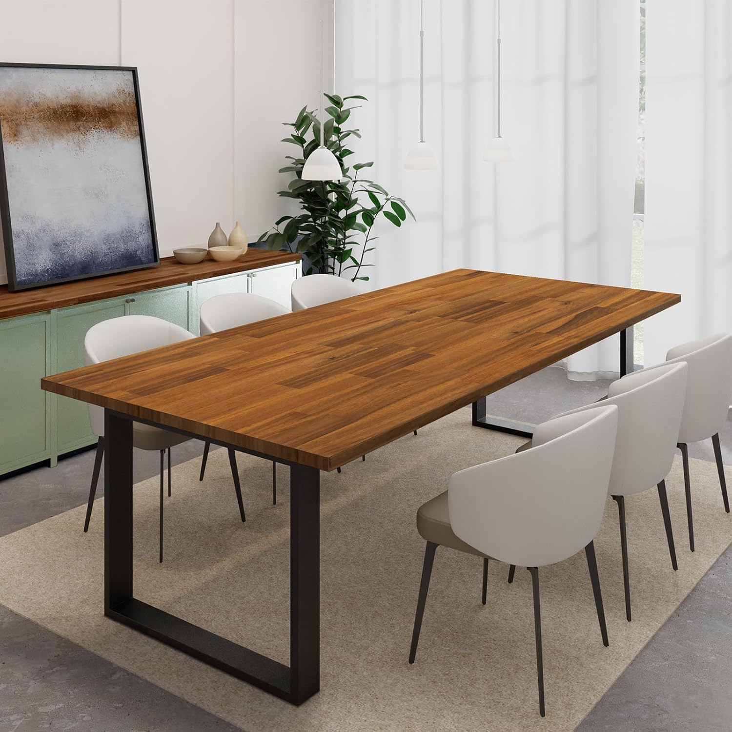 Howizz 60 x 25 in. Solid Wood Table Top, Teak Stained Acacia Desktop for Standing Desk/Office Tabletop/Countertop, 0.7in. Thick