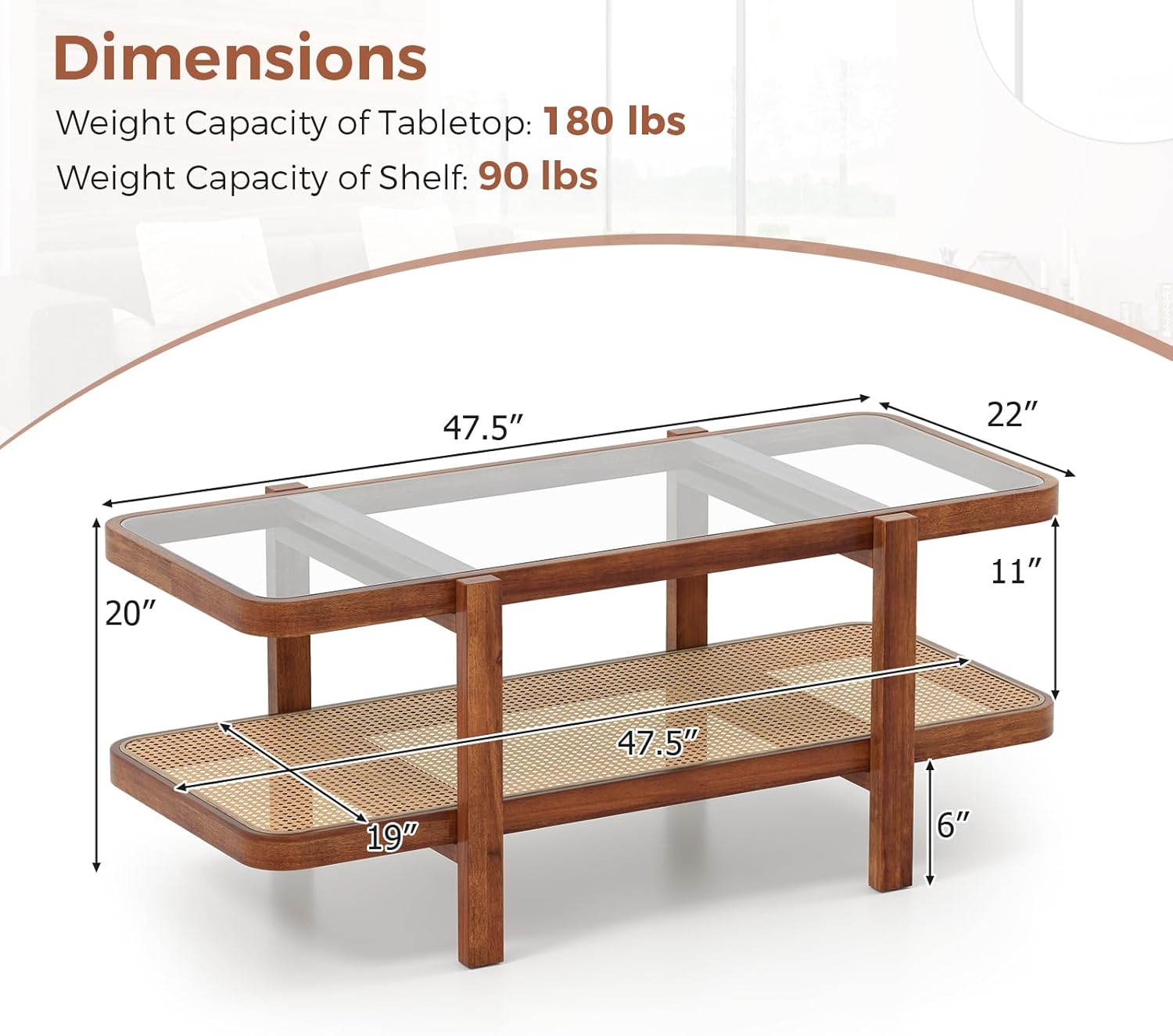 Giantex Rattan Coffee Table, 47.5