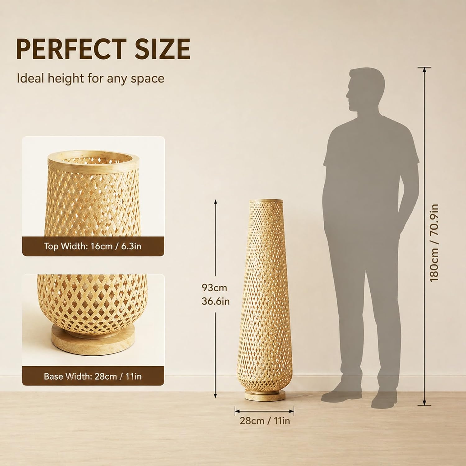 MIXL-Farmhouse Style Bamboo Floor Lamp,Large Wicker Indoor Floor Light,Boho Standing Light Plug in,Modern Minimalist Standing Lamp for Living Room Bedroom