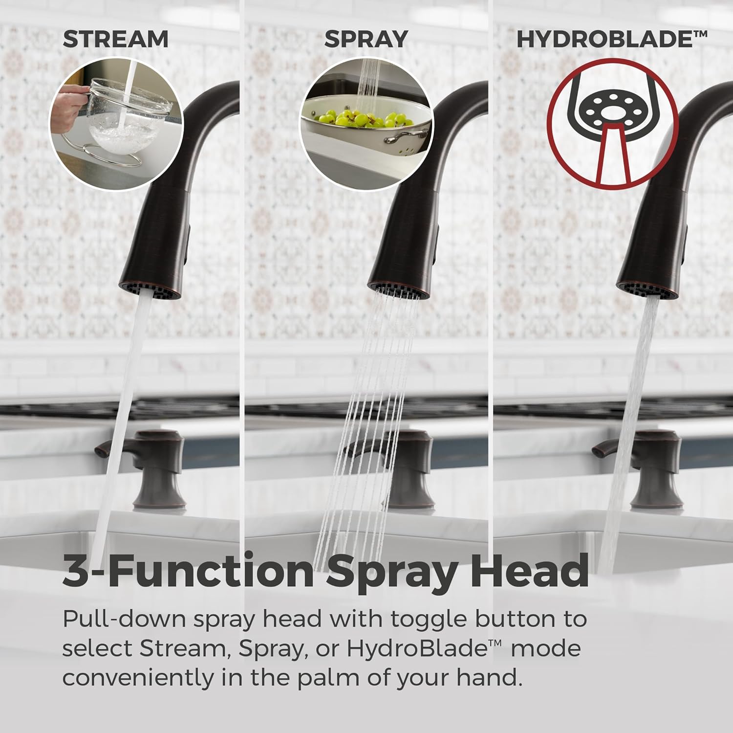 Pfister Alderwood Kitchen Faucet with Pull Down Sprayer and Soap Dispenser Single Handle High Arc Spout NSF Certified Tuscan Bronze Finish 360-Degree Swivel F5297AWY