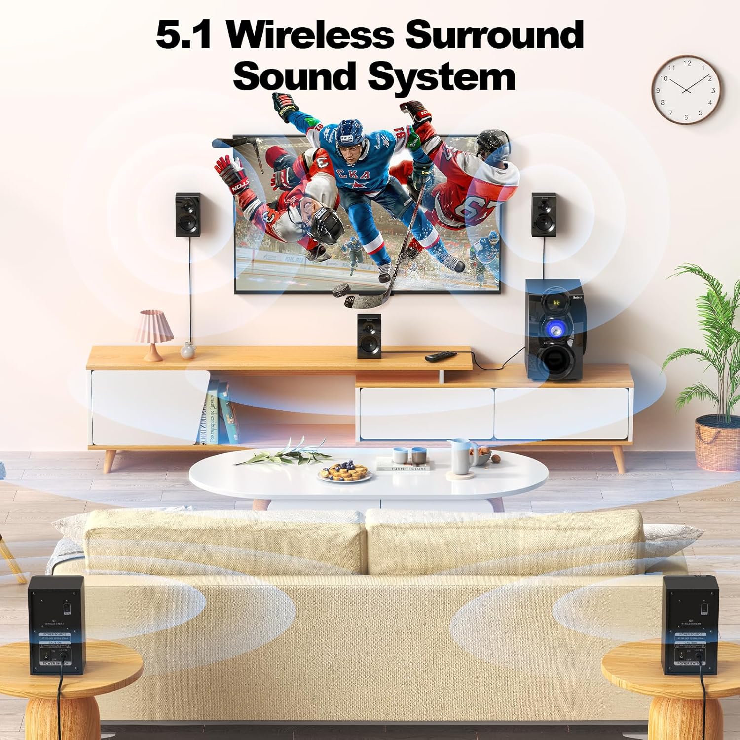 Bobtot Wireless Surround Sound System Home Theater System, 1000W Surround Speakers 8