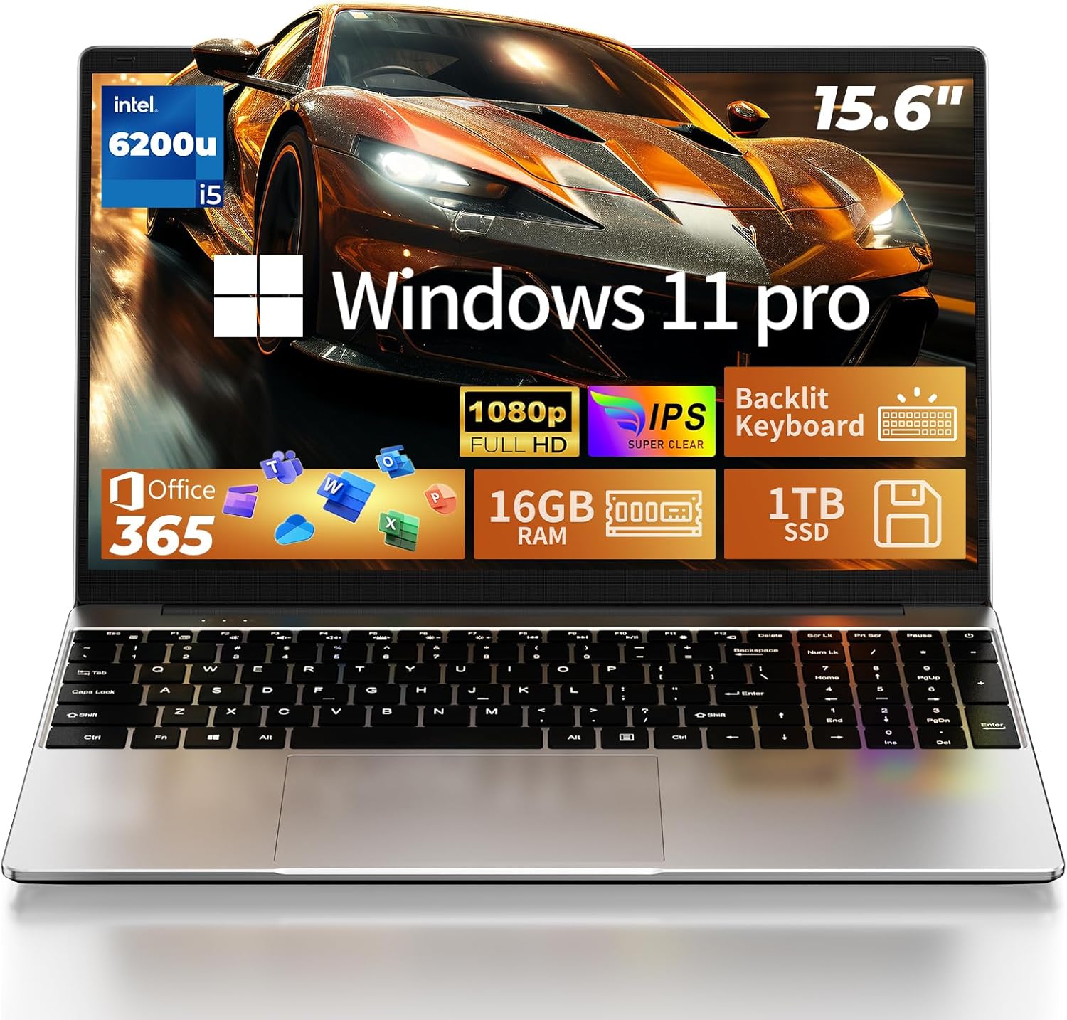MOONFISH Gaming Laptop Computer 2026, 15.6 Inch Lap Top Pc Window 11 Pro, 16GB RAM 512GB SSD, Core i5 Processor(up to 2.8GHz), Backlit Keyboard, FHD 1920 * 1080, Office 365, Business, Student