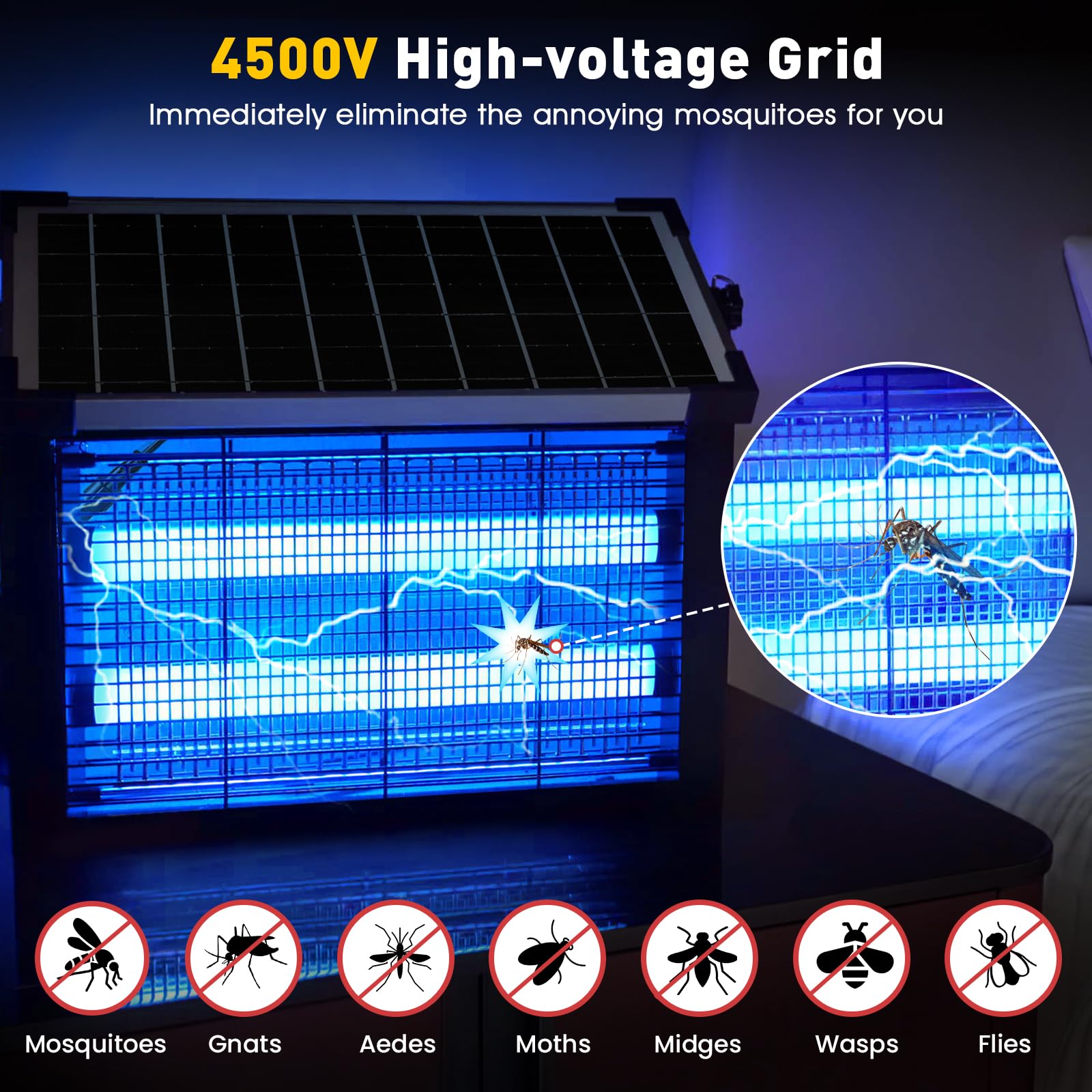 ZWIRAN Solar Bug Zapper - 4500V Waterproof Mosquito Trap