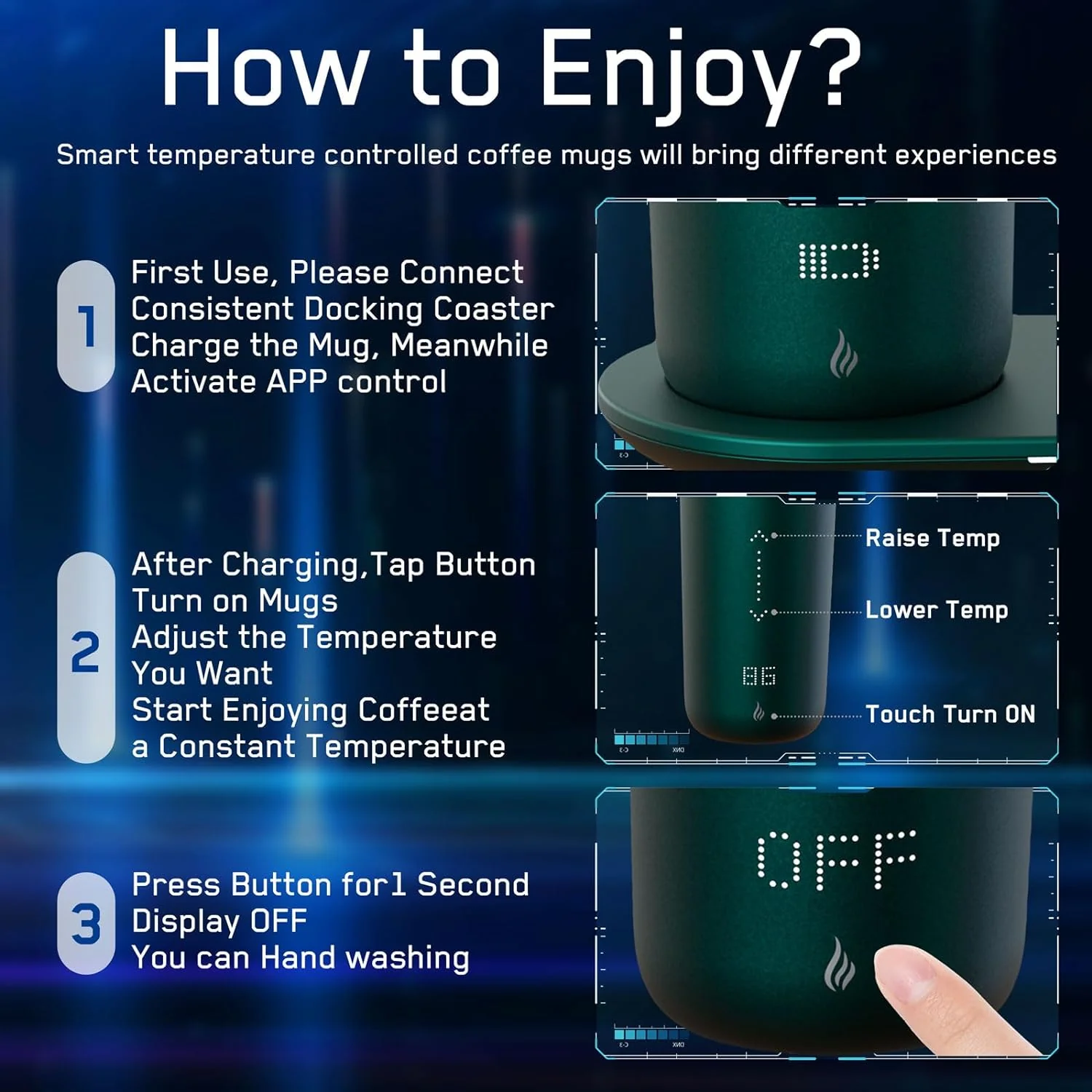 Temperature Control Heated Coffee Mug Smart Self Heating Travel Mug 12 Oz App Controlled Warmer Mug 5 Hour LED Display Keep Coffee Hot All Day up to 149℉ Fast Wireless Charger Base Black2.0