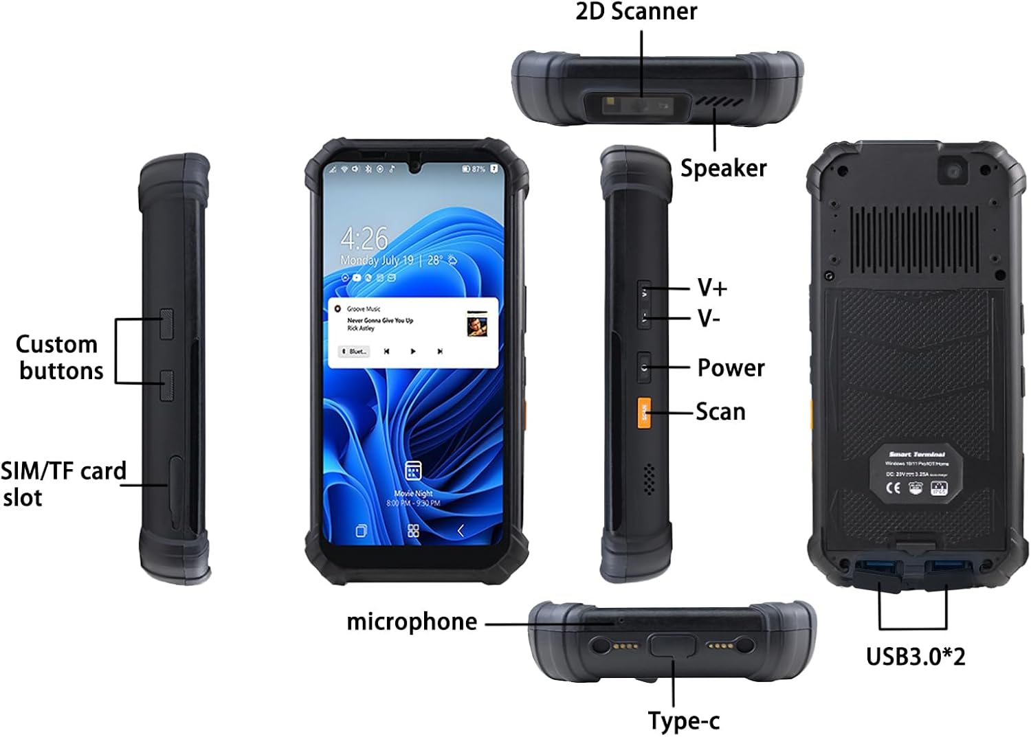 Kayoote SH66 6.5 inch Rugged Handheld Terminal with NLS-N1 Barcode Scanner & Charging Dock, Win 11 Pro, Twin Lake N150, 8GB+256GB, Data Terminal PDA, 1D/2D/QR Scan Engine, 4G LTE, WiFi 6, BT 5.2