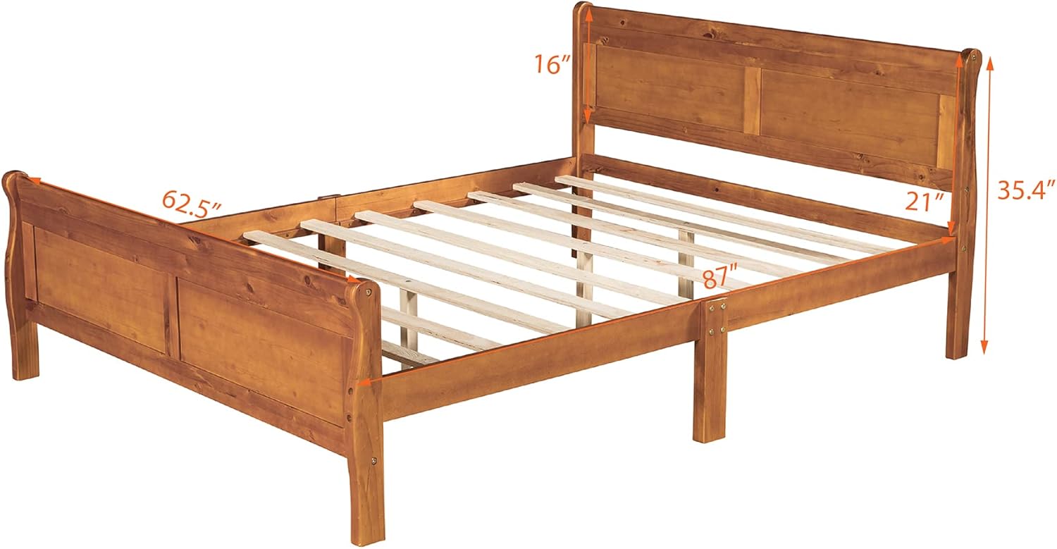 Harper & Bright Designs Wood Queen Size Platform Bed with Headboard and Footboard, Single Bed with Wood Slat Support for Kids Teens Boys, Girls, No Box Spring Needed, Space Saving, Oak