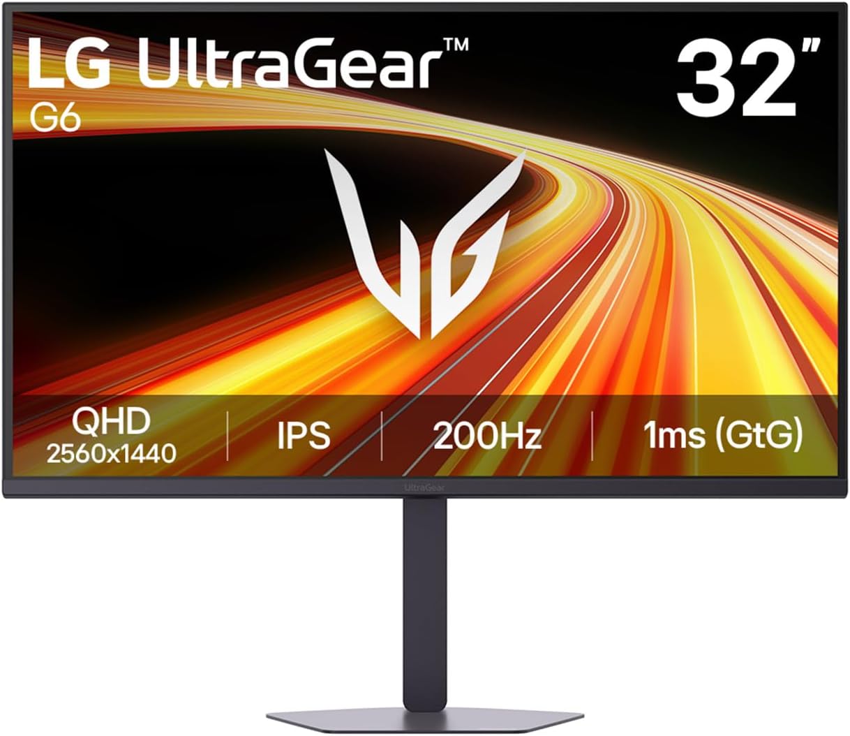 LG 32G620B-B 32-inch Ultragear QHD (2560 x 1440) IPS Gaming Monitor, 200Hz, 1ms, NVIDIA G-Sync Compatible, AMD FreeSync Premium, HDR10, HDMI, DisplayPort, Tilt/Height/Swivel/Pivot Stand, Black