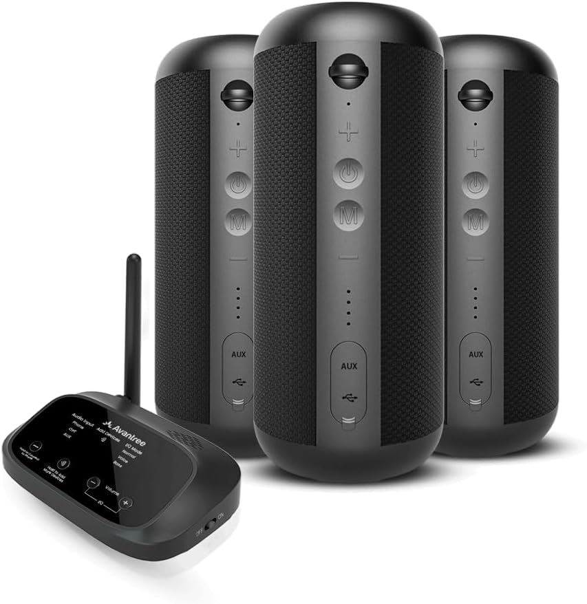Avantree Harmony 2 – Multi-Room Wireless Speaker System with Bluetooth & Wired Inputs, Easy Setup, Expandable, 30ms Low-Latency Sync for Whole-Home, Meeting Rooms & Small Indoor Events