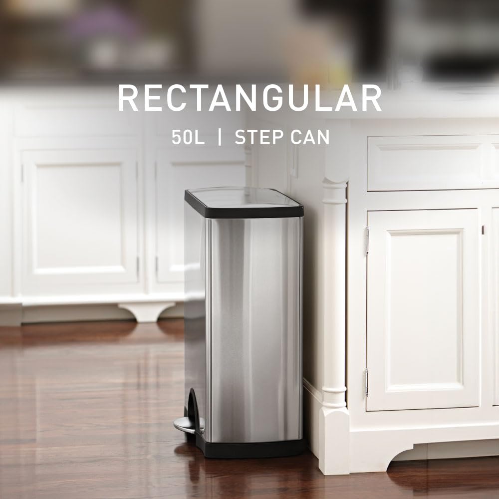 SIMPLEHUMAN 50L Rectangular Kitchen Step Trash Can, Stainless Steel