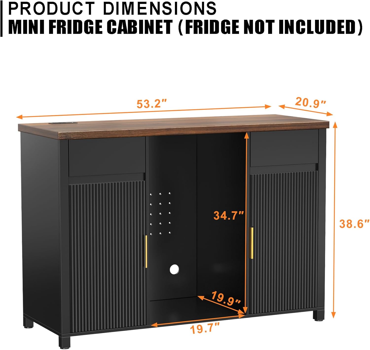 GDLF Large Coffee Bar Cabinet with Fridge Space, Mini Fridge Cabinet with Wine Storage, Buffet Sideboard Table for Home, Fluted Modern Design,53.2