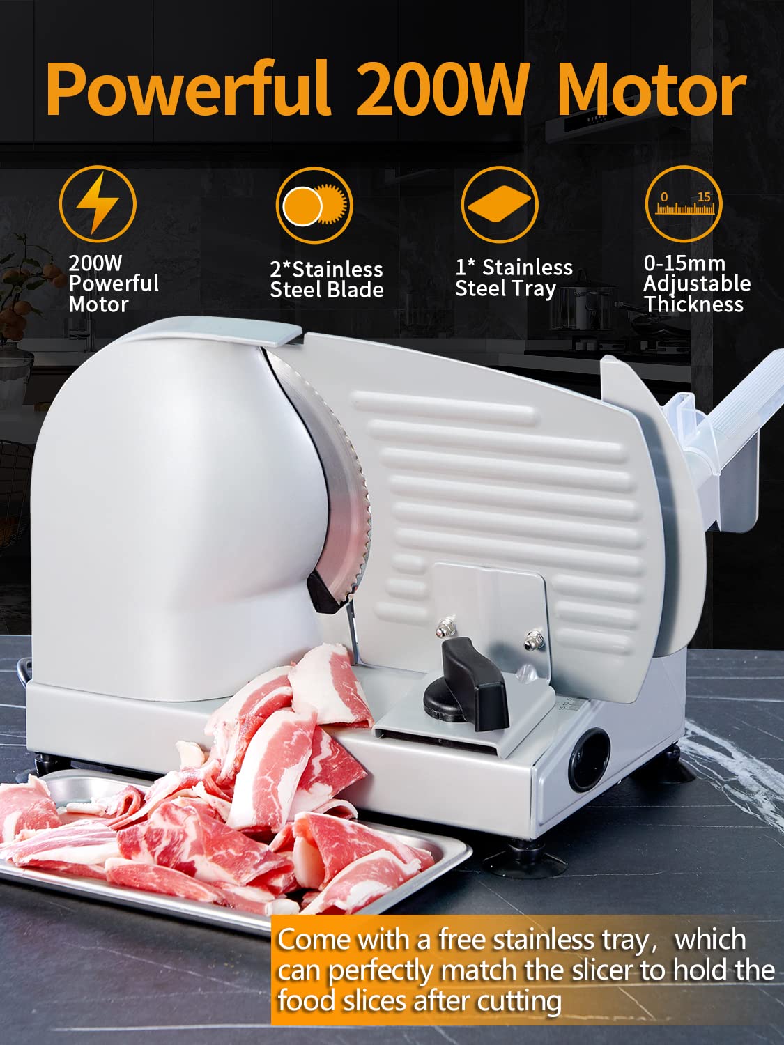 BORLEBBI Meat Slicer, 200W Electric Food Slicer with Blades