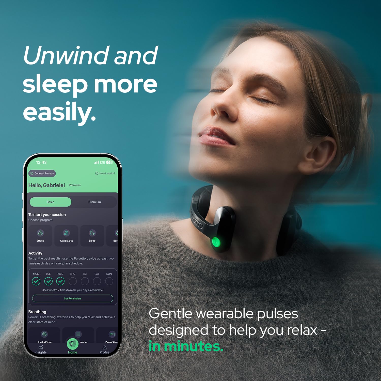 PULSETTO FIT (V2) Wellness Wearable - Relaxation & Sleep Device