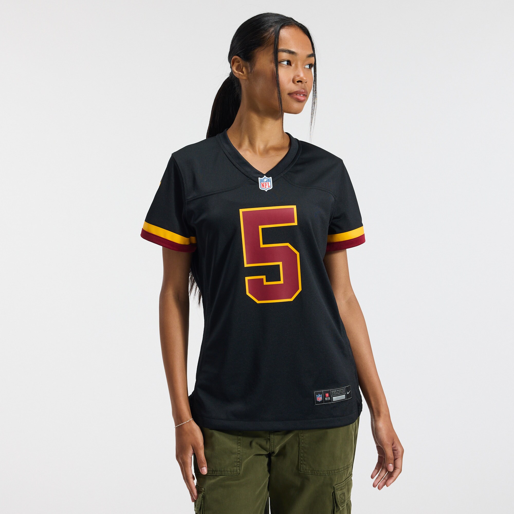 Jayden Daniels Washington Commanders Nike Women's Hail Raiser Alternate Game Jersey - Black